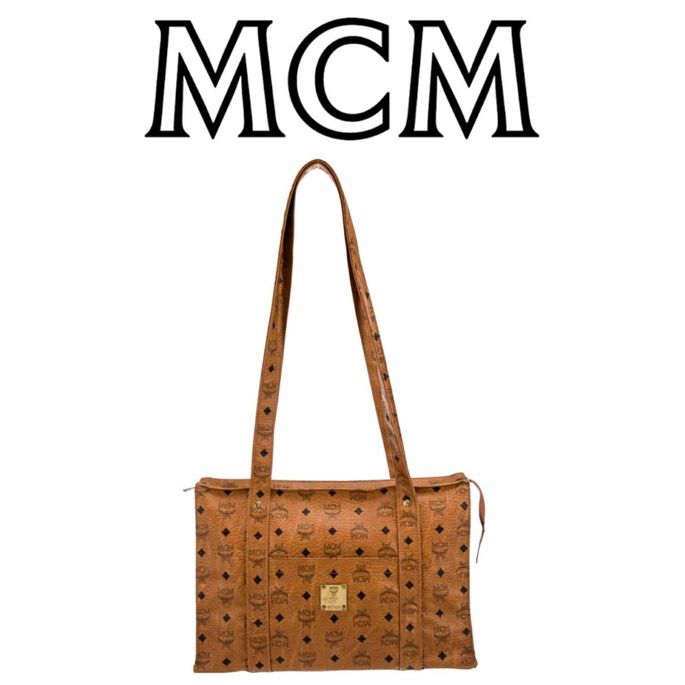 MCM  Visetos Logo Print Coated Canvas Leather Shoulder Bag